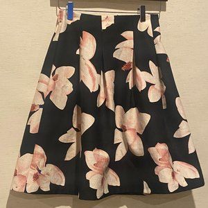 Pinkyotto Black and Pink Hibiscus Floral Midi Skirt XS